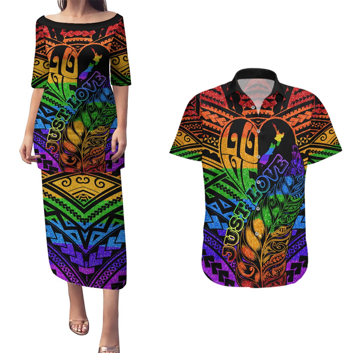 New Zealand LGBT Fern Heart Couples Matching Puletasi and Hawaiian Shirt Dont judge What You Dont Understand LT9 - Polynesian Pride
