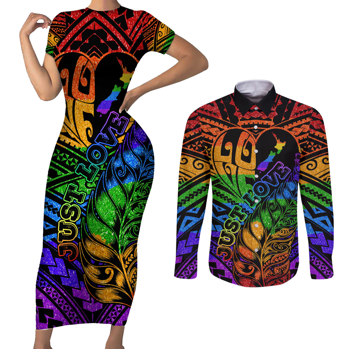 New Zealand LGBT Fern Heart Couples Matching Short Sleeve Bodycon Dress and Long Sleeve Button Shirt Dont judge What You Dont Understand LT9 - Polynesian Pride
