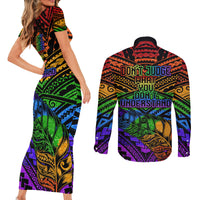 New Zealand LGBT Fern Heart Couples Matching Short Sleeve Bodycon Dress and Long Sleeve Button Shirt Dont judge What You Dont Understand LT9 - Polynesian Pride