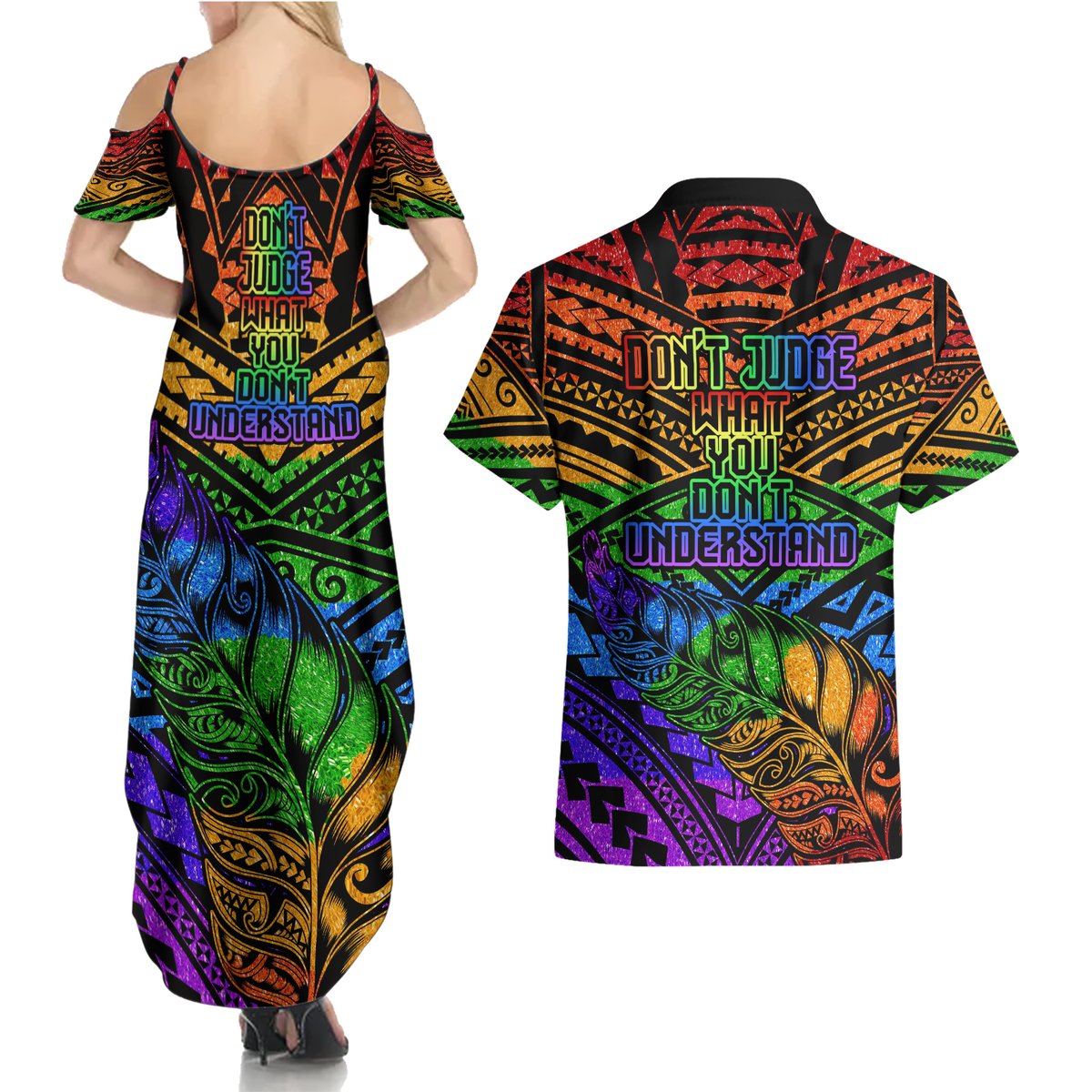 New Zealand LGBT Fern Heart Couples Matching Summer Maxi Dress and Hawaiian Shirt Dont judge What You Dont Understand LT9 - Polynesian Pride