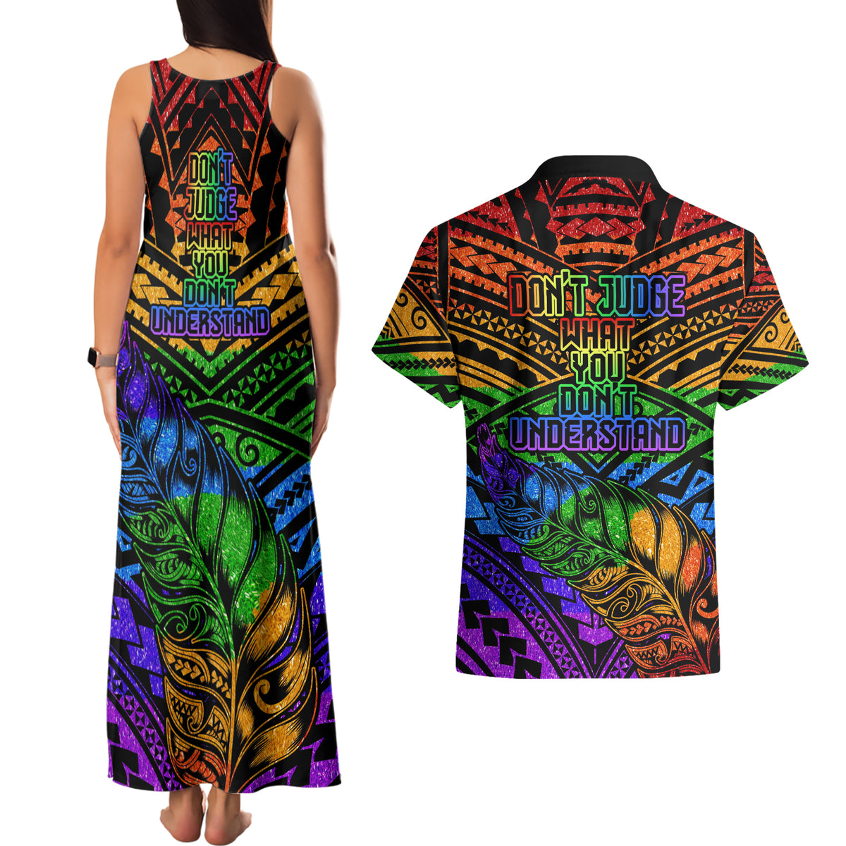 New Zealand LGBT Fern Heart Couples Matching Tank Maxi Dress and Hawaiian Shirt Dont judge What You Dont Understand LT9 - Polynesian Pride