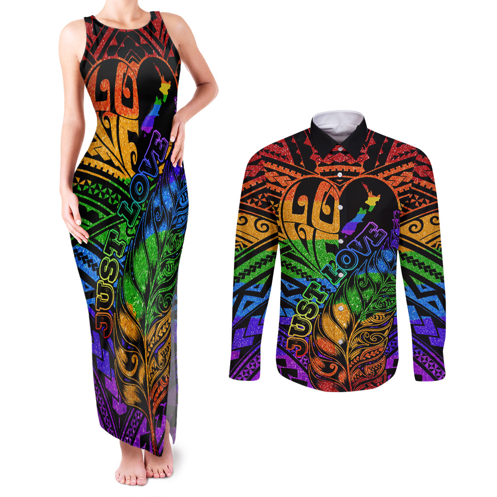 New Zealand LGBT Fern Heart Couples Matching Tank Maxi Dress and Long Sleeve Button Shirt Dont judge What You Dont Understand LT9 - Polynesian Pride