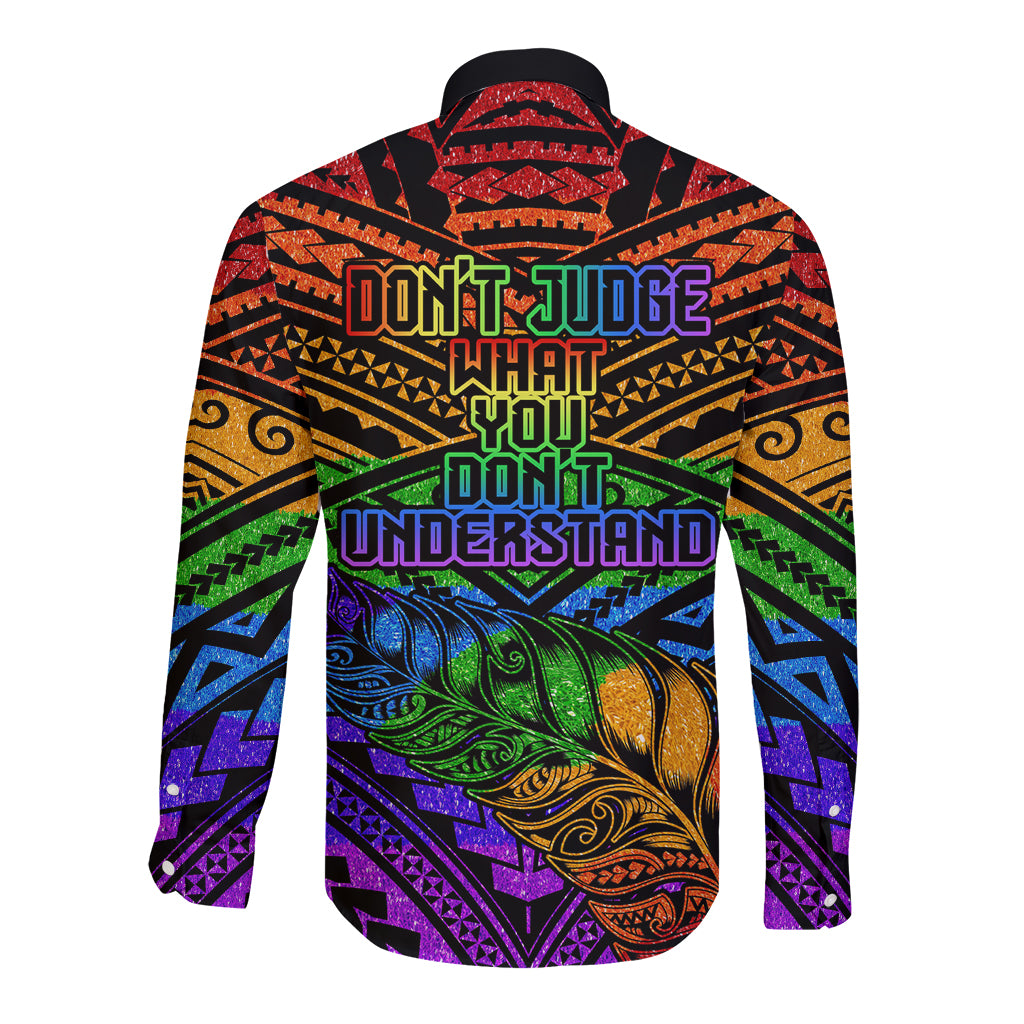 New Zealand LGBT Fern Heart Long Sleeve Button Shirt Dont judge What You Dont Understand LT9 - Polynesian Pride