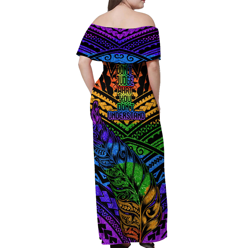 New Zealand LGBT Fern Heart Off Shoulder Maxi Dress Dont judge What You Dont Understand LT9 - Polynesian Pride