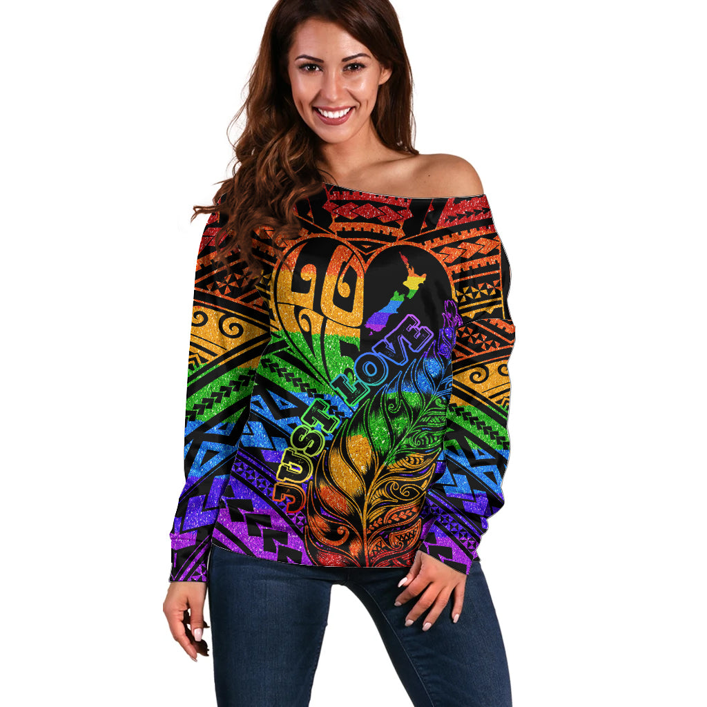 New Zealand LGBT Fern Heart Off Shoulder Sweater Dont judge What You Dont Understand LT9 Women - Polynesian Pride