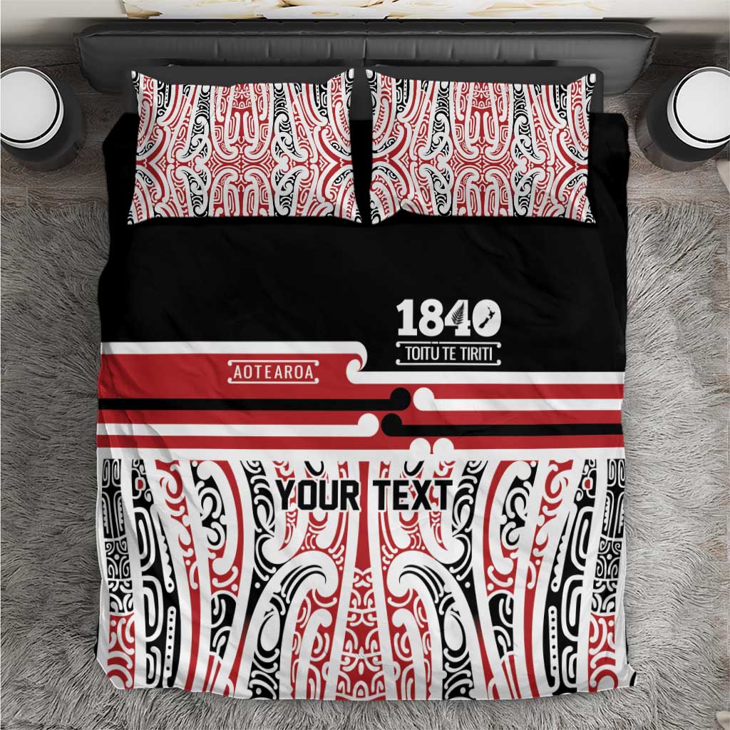 Personalised Toitu Te Tiriti Aotearoa 1840 Bedding Set Red Kowhaiwhai Puhoro - Polynesian Pride