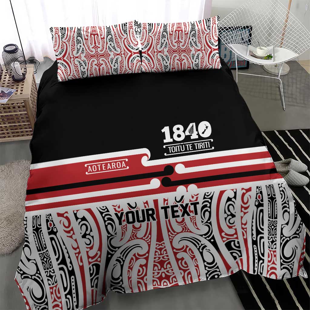 Personalised Toitu Te Tiriti Aotearoa 1840 Bedding Set Red Kowhaiwhai Puhoro - Polynesian Pride