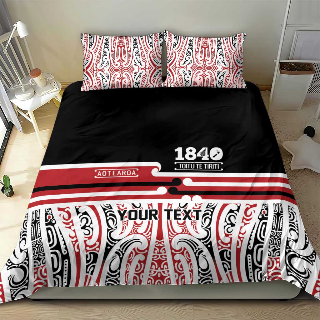 Personalised Toitu Te Tiriti Aotearoa 1840 Bedding Set Red Kowhaiwhai Puhoro - Polynesian Pride