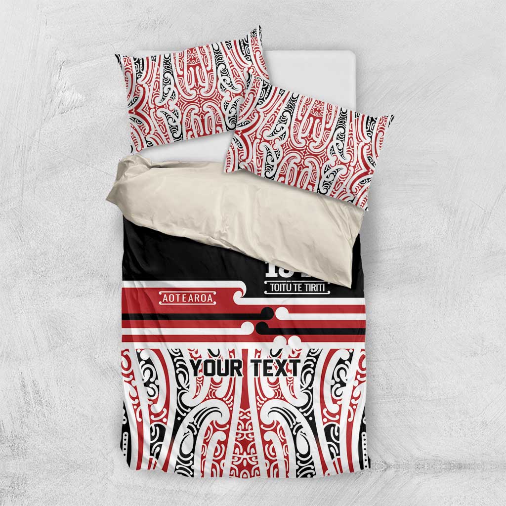 Personalised Toitu Te Tiriti Aotearoa 1840 Bedding Set Red Kowhaiwhai Puhoro - Polynesian Pride