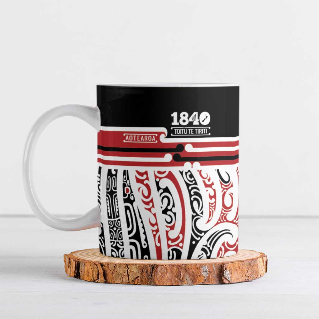 Personalised Toitu Te Tiriti Aotearoa 1840 Ceramic Mug Red Kowhaiwhai Puhoro - Polynesian Pride