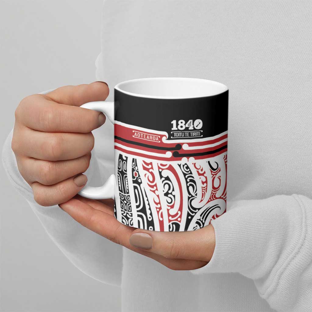 Personalised Toitu Te Tiriti Aotearoa 1840 Ceramic Mug Red Kowhaiwhai Puhoro - Polynesian Pride