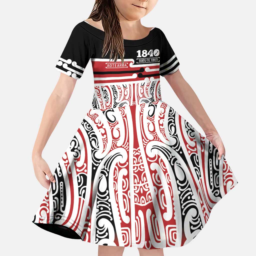Personalised Toitu Te Tiriti Aotearoa 1840 Family Matching Tank Maxi Dress and Hawaiian Shirt Red Kowhaiwhai Puhoro - Polynesian Pride