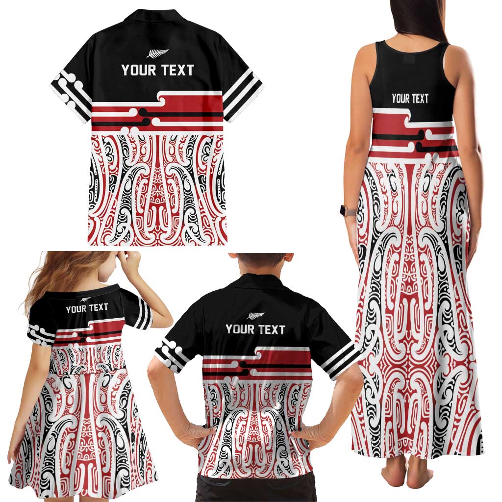 Personalised Toitu Te Tiriti Aotearoa 1840 Family Matching Tank Maxi Dress and Hawaiian Shirt Red Kowhaiwhai Puhoro - Polynesian Pride