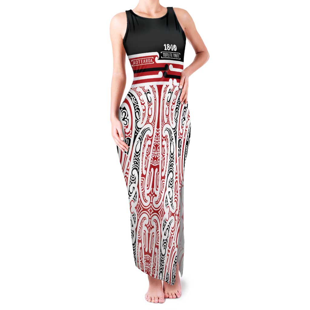 Personalised Toitu Te Tiriti Aotearoa 1840 Family Matching Tank Maxi Dress and Hawaiian Shirt Red Kowhaiwhai Puhoro - Polynesian Pride