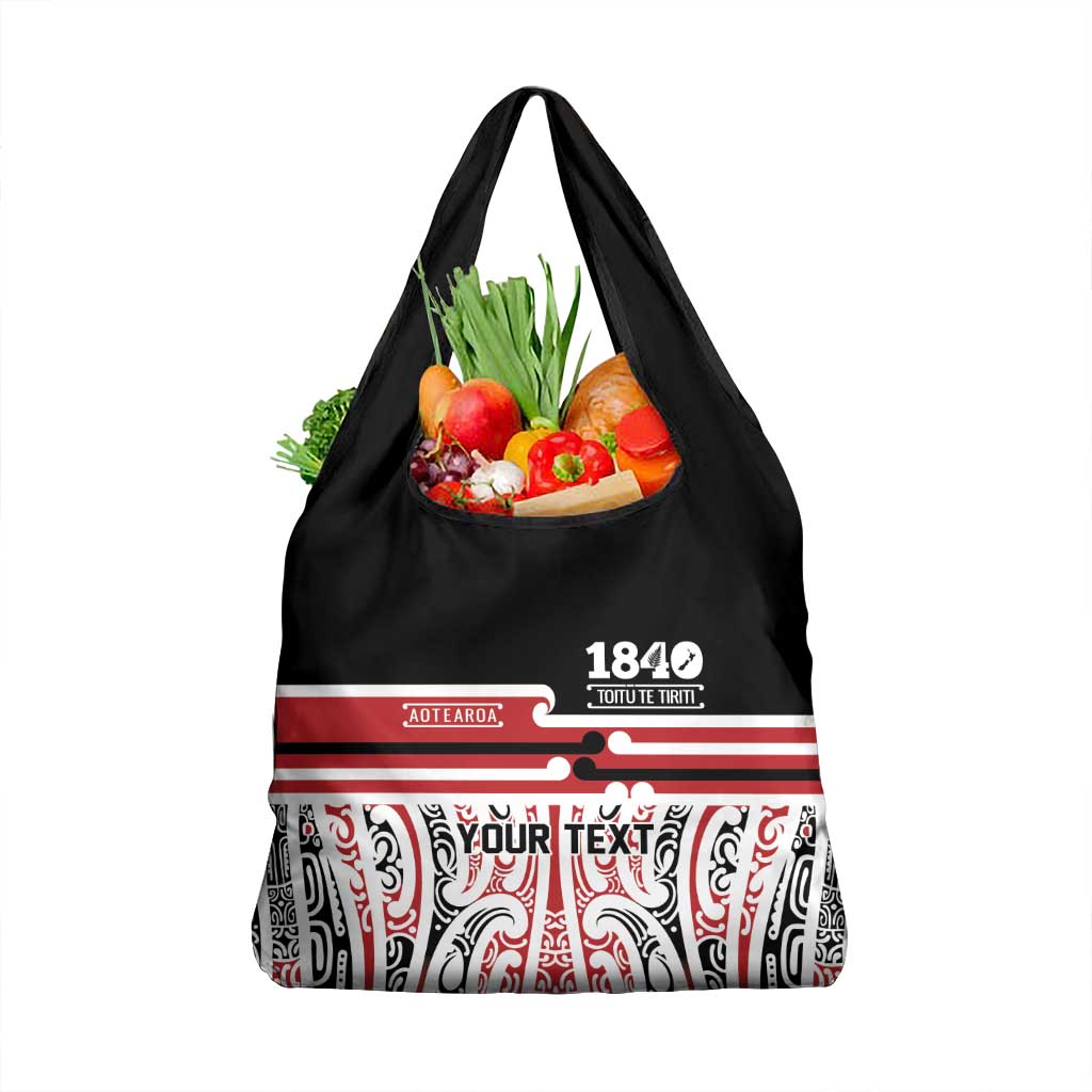 Personalised Toitu Te Tiriti Aotearoa 1840 Grocery Bag Red Kowhaiwhai Puhoro LT9 1-pack One Size Black - Polynesian Pride