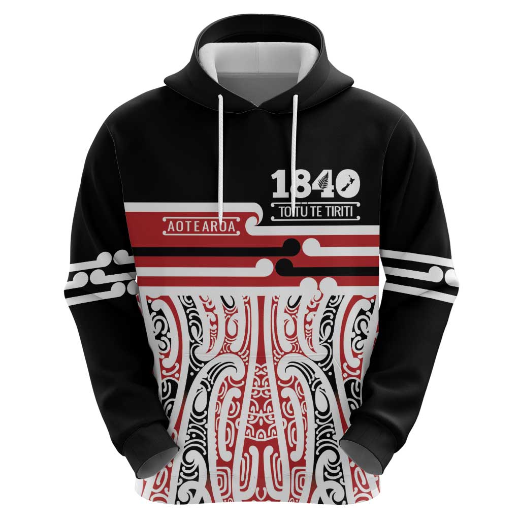Personalised Toitu Te Tiriti Aotearoa 1840 Hoodie Red Kowhaiwhai Puhoro - Polynesian Pride