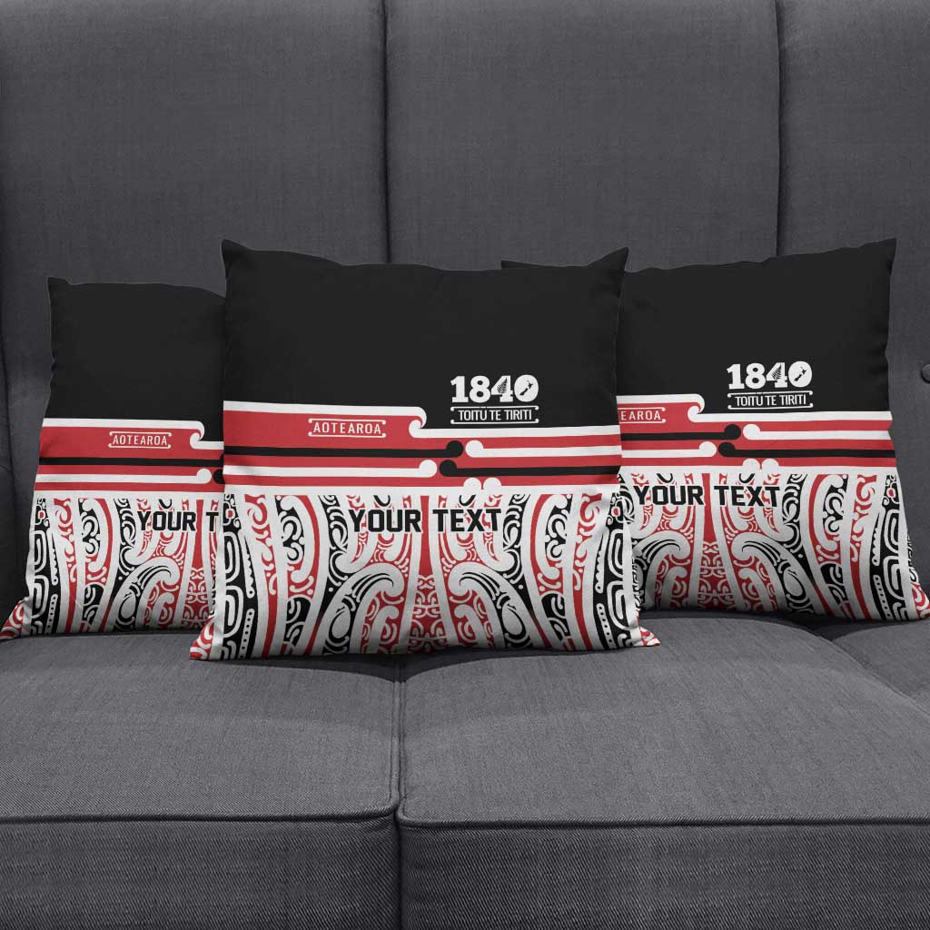 Personalised Toitu Te Tiriti Aotearoa 1840 Pillow Cover Red Kowhaiwhai Puhoro - Polynesian Pride