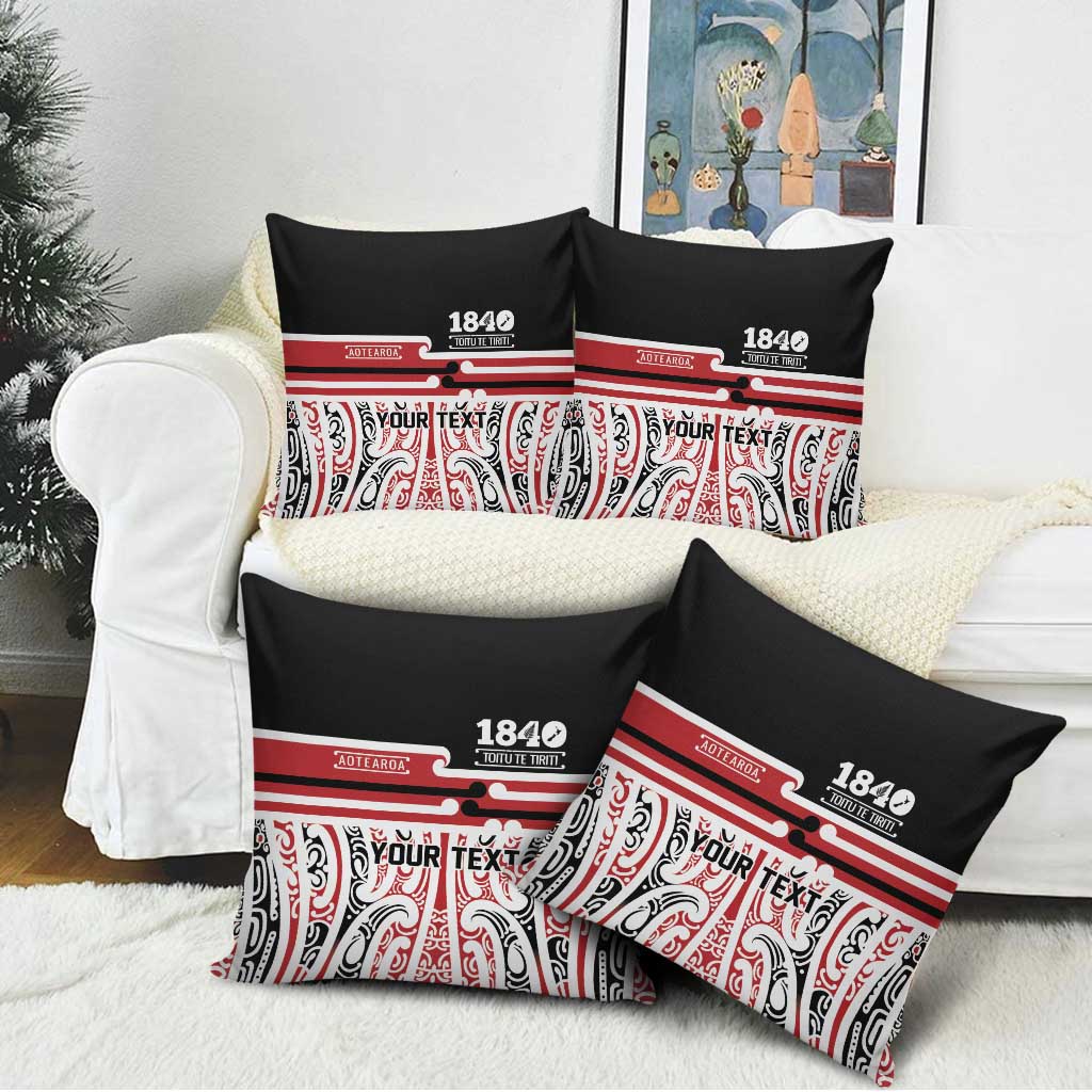 Personalised Toitu Te Tiriti Aotearoa 1840 Pillow Cover Red Kowhaiwhai Puhoro - Polynesian Pride