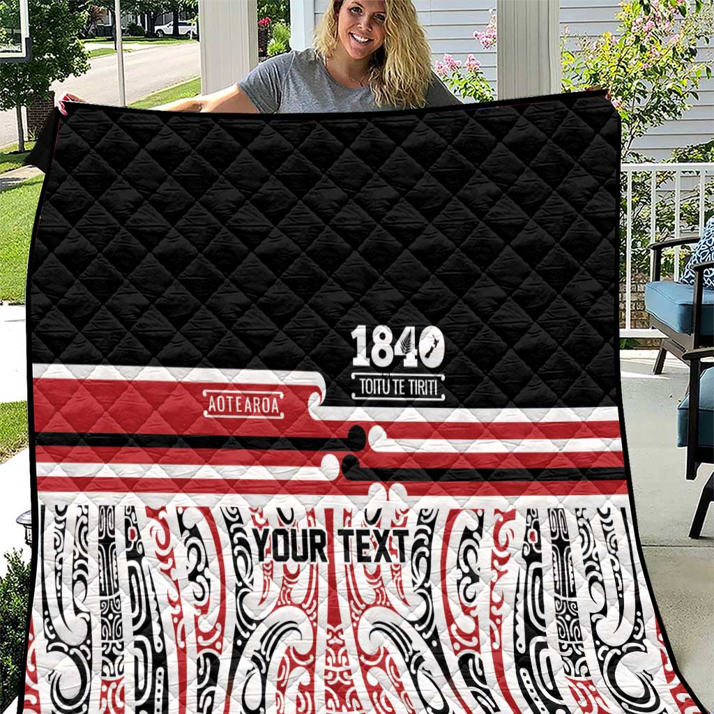 Personalised Toitu Te Tiriti Aotearoa 1840 Quilt Red Kowhaiwhai Puhoro - Polynesian Pride