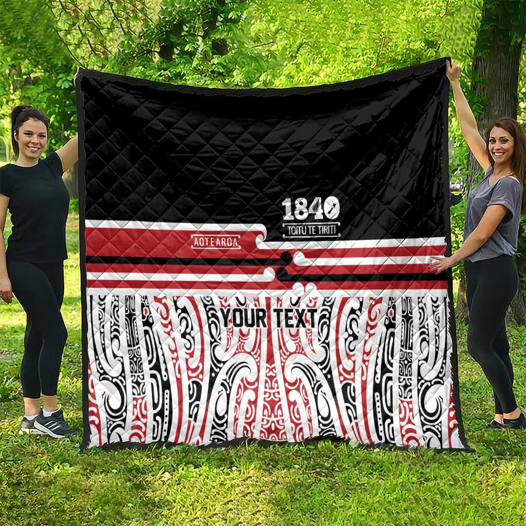 Personalised Toitu Te Tiriti Aotearoa 1840 Quilt Red Kowhaiwhai Puhoro - Polynesian Pride