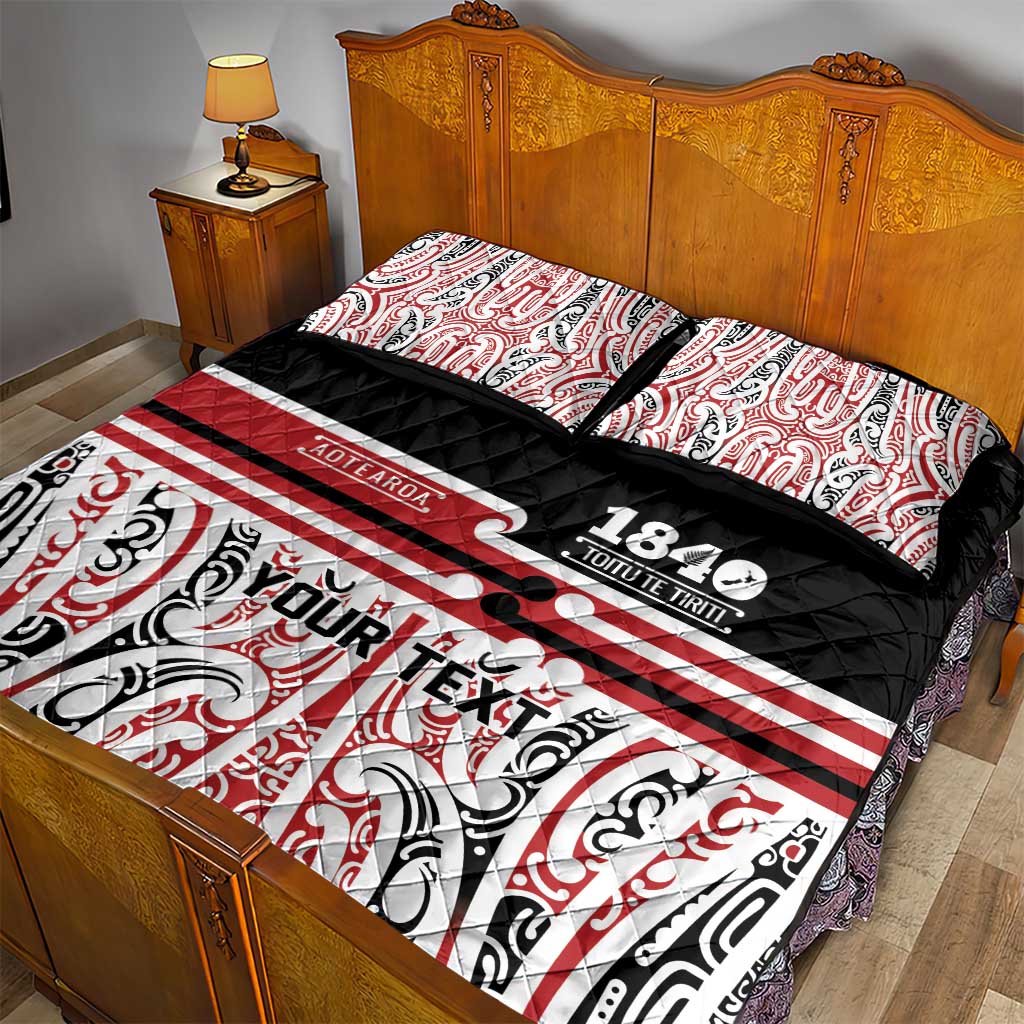 Personalised Toitu Te Tiriti Aotearoa 1840 Quilt Bed Set Red Kowhaiwhai Puhoro LT9 - Polynesian Pride