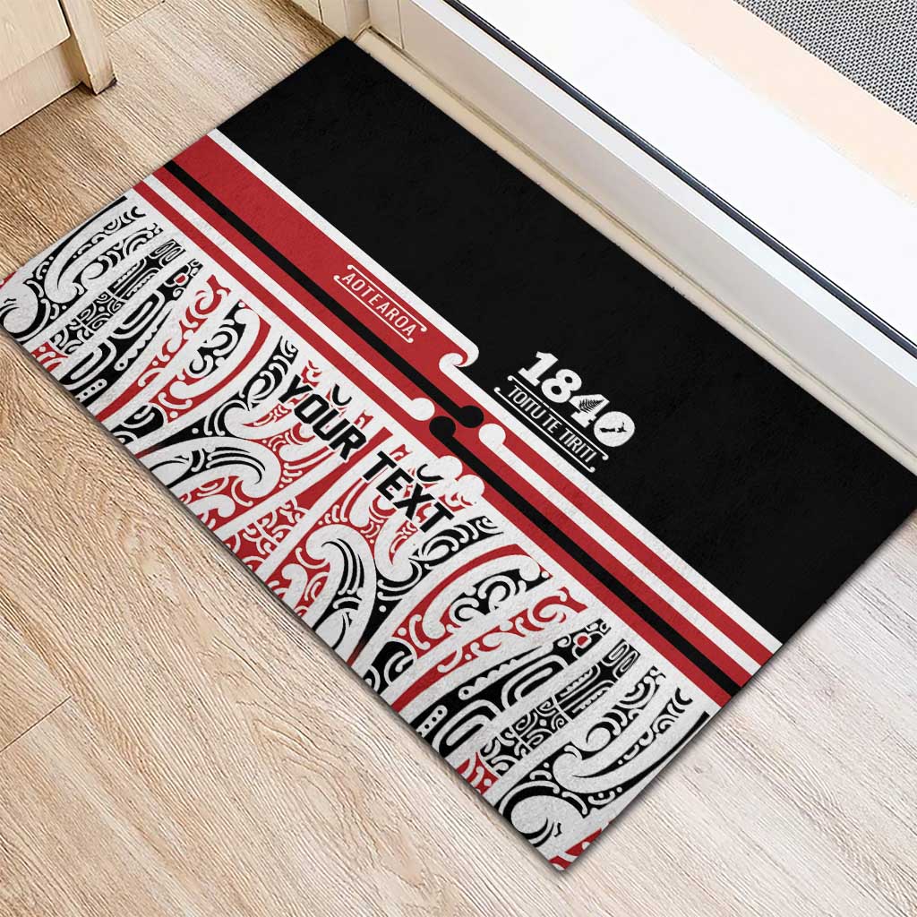 Personalised Toitu Te Tiriti Aotearoa 1840 Rubber Doormat Red Kowhaiwhai Puhoro LT9 - Polynesian Pride