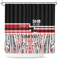 Personalised Toitu Te Tiriti Aotearoa 1840 Shower Curtain Red Kowhaiwhai Puhoro LT9 Black - Polynesian Pride