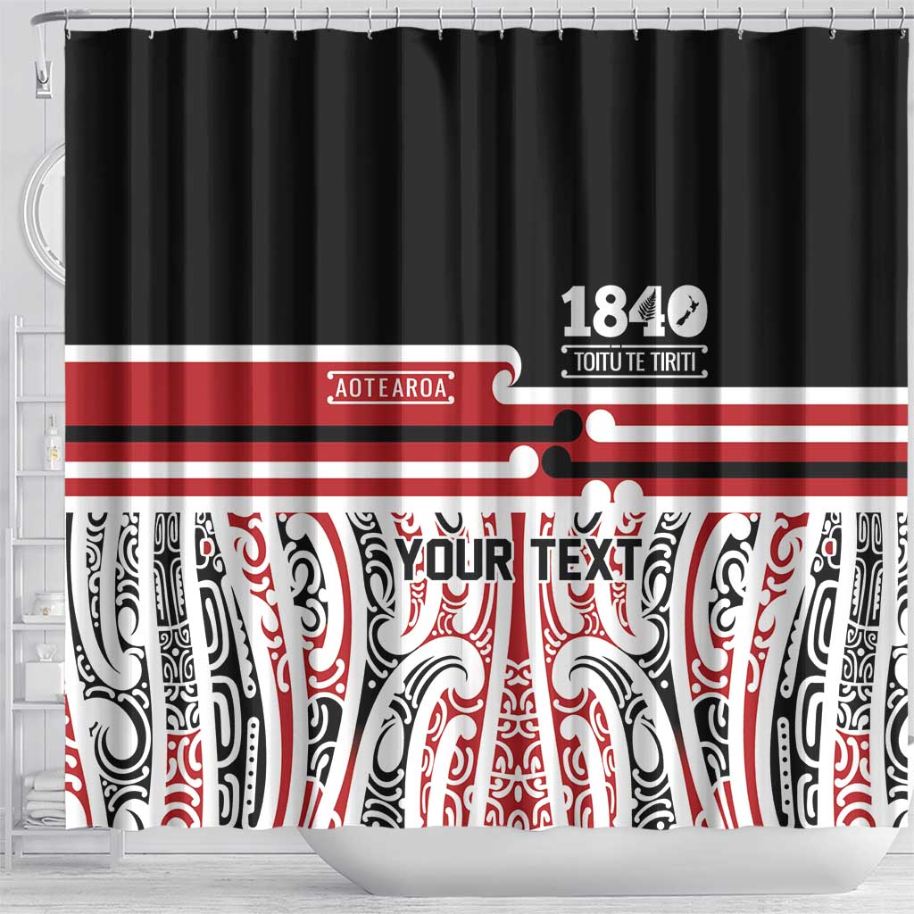 Personalised Toitu Te Tiriti Aotearoa 1840 Shower Curtain Red Kowhaiwhai Puhoro LT9 - Polynesian Pride