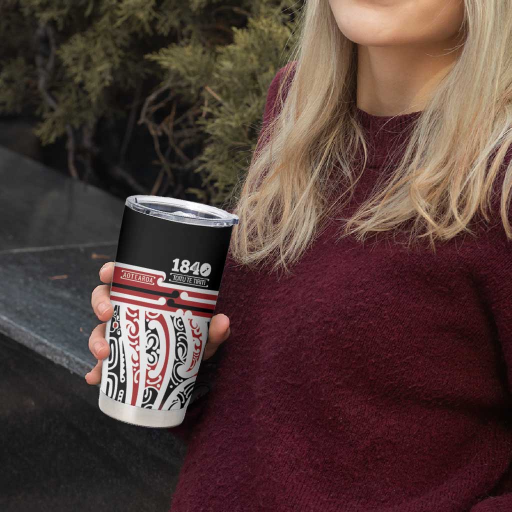 Personalised Toitu Te Tiriti Aotearoa 1840 Tumbler Cup Red Kowhaiwhai Puhoro - Polynesian Pride