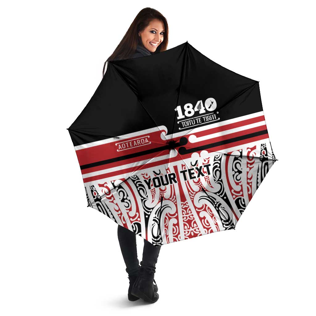 Personalised Toitu Te Tiriti Aotearoa 1840 Umbrella Red Kowhaiwhai Puhoro LT9 - Polynesian Pride