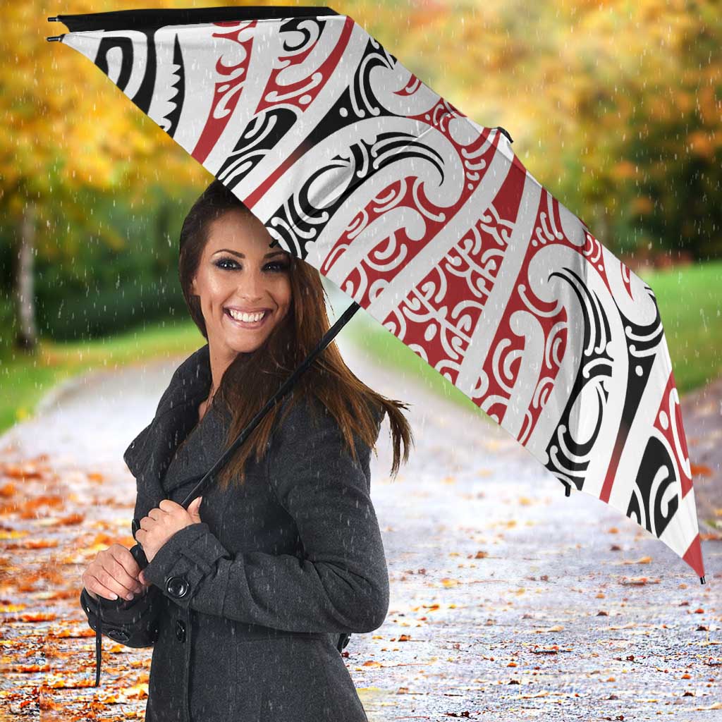 Personalised Toitu Te Tiriti Aotearoa 1840 Umbrella Red Kowhaiwhai Puhoro LT9 - Polynesian Pride