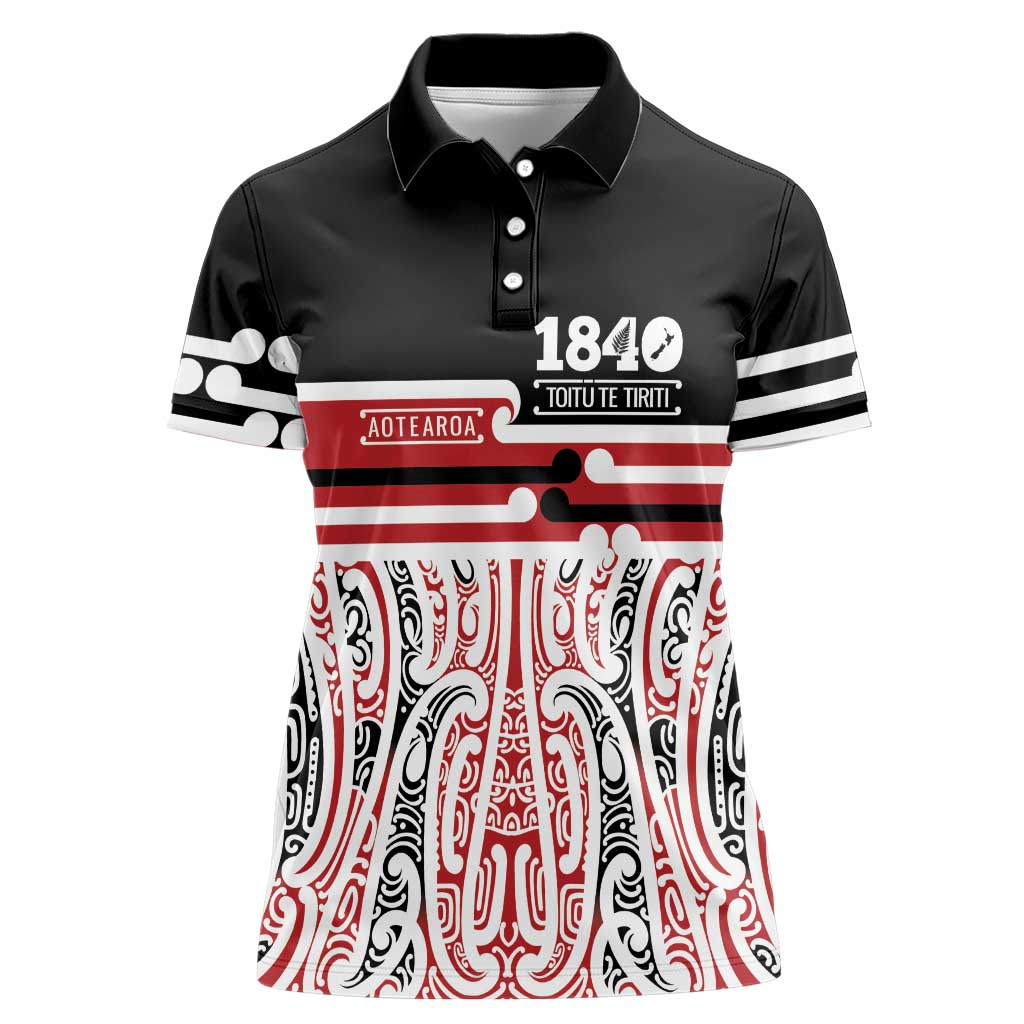 Personalised Toitu Te Tiriti Aotearoa 1840 Women Polo Shirt Red Kowhaiwhai Puhoro - Polynesian Pride