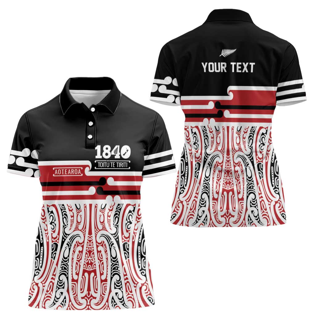 Personalised Toitu Te Tiriti Aotearoa 1840 Women Polo Shirt Red Kowhaiwhai Puhoro - Polynesian Pride