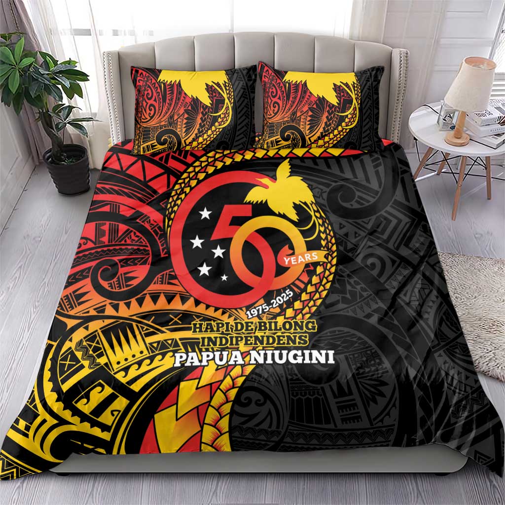 Papua New Guinea Tribal Tattoo Bedding Set 50th Independence Anniversary