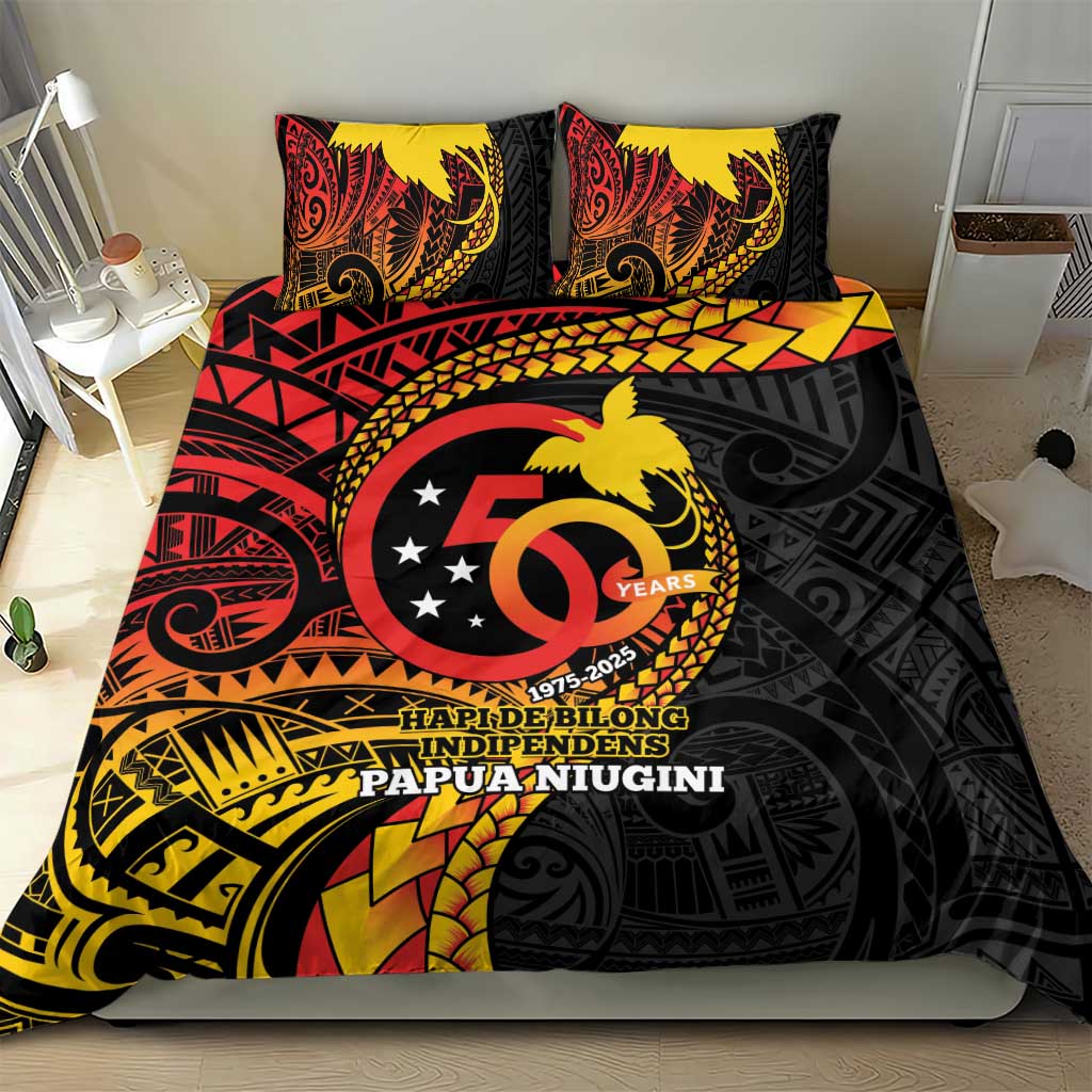 Papua New Guinea Tribal Tattoo Bedding Set 50th Independence Anniversary