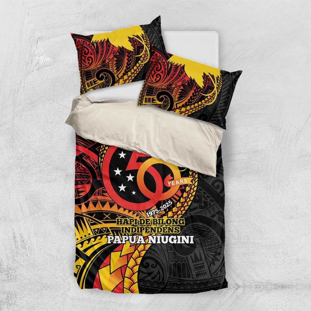 Papua New Guinea Tribal Tattoo Bedding Set 50th Independence Anniversary