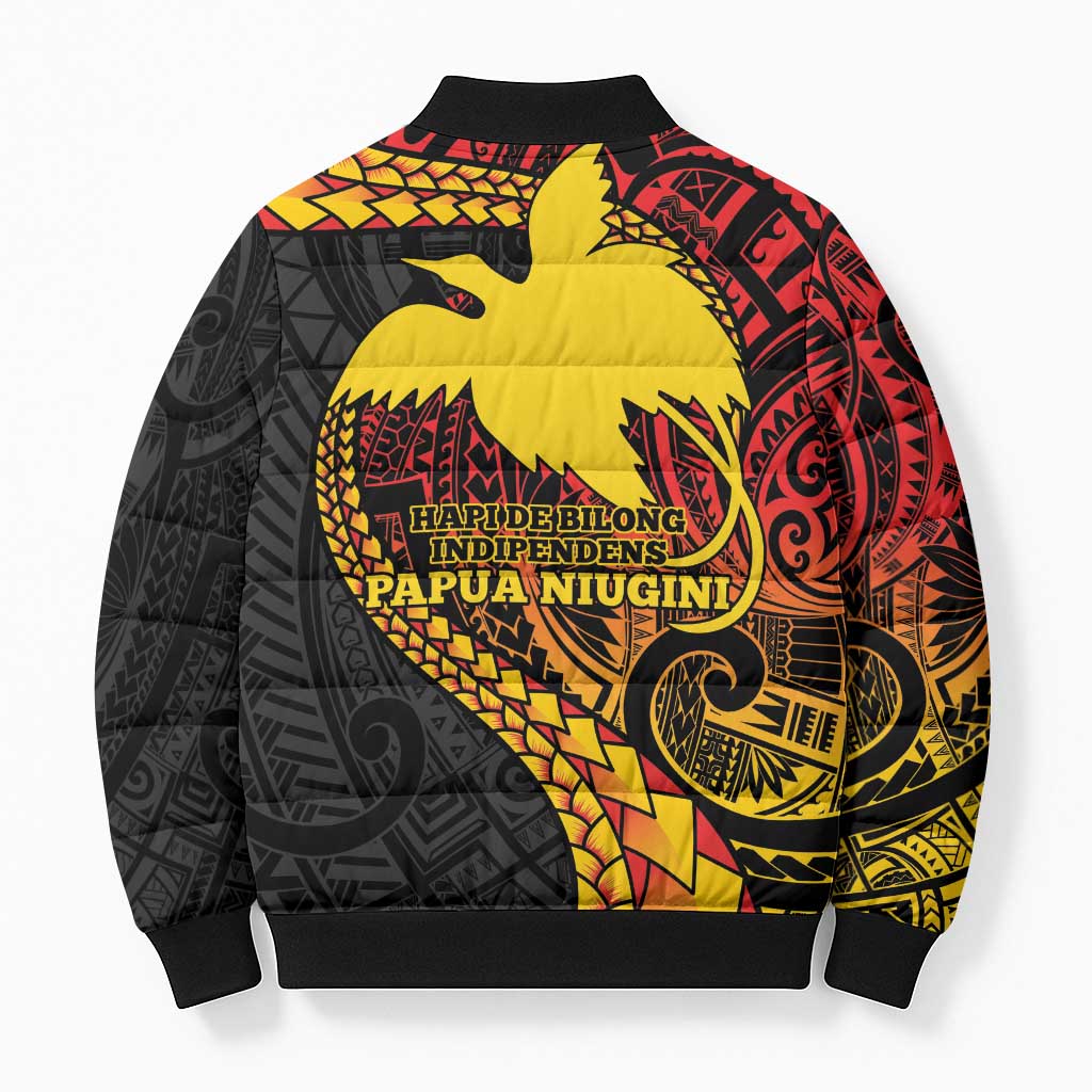Papua New Guinea Tribal Tattoo Bomber Puffer Jacket 50th Independence Anniversary - Polynesian Pride