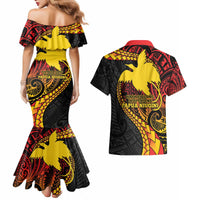 Papua New Guinea Tribal Tattoo Couples Matching Mermaid Dress and Hawaiian Shirt 50th Independence Anniversary
