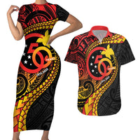 Papua New Guinea Tribal Tattoo Couples Matching Short Sleeve Bodycon Dress and Hawaiian Shirt 50th Independence Anniversary