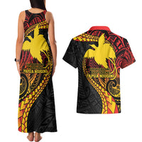 Papua New Guinea Tribal Tattoo Couples Matching Tank Maxi Dress and Hawaiian Shirt 50th Independence Anniversary