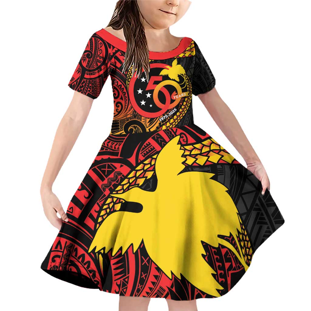 Papua New Guinea Tribal Tattoo Family Matching Off Shoulder Short Dress and Hawaiian Shirt 50th Independence Anniversary
