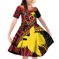 Papua New Guinea Tribal Tattoo Family Matching Off Shoulder Short Dress and Hawaiian Shirt 50th Independence Anniversary
