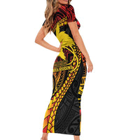 Papua New Guinea Tribal Tattoo Family Matching Short Sleeve Bodycon Dress and Hawaiian Shirt 50th Independence Anniversary