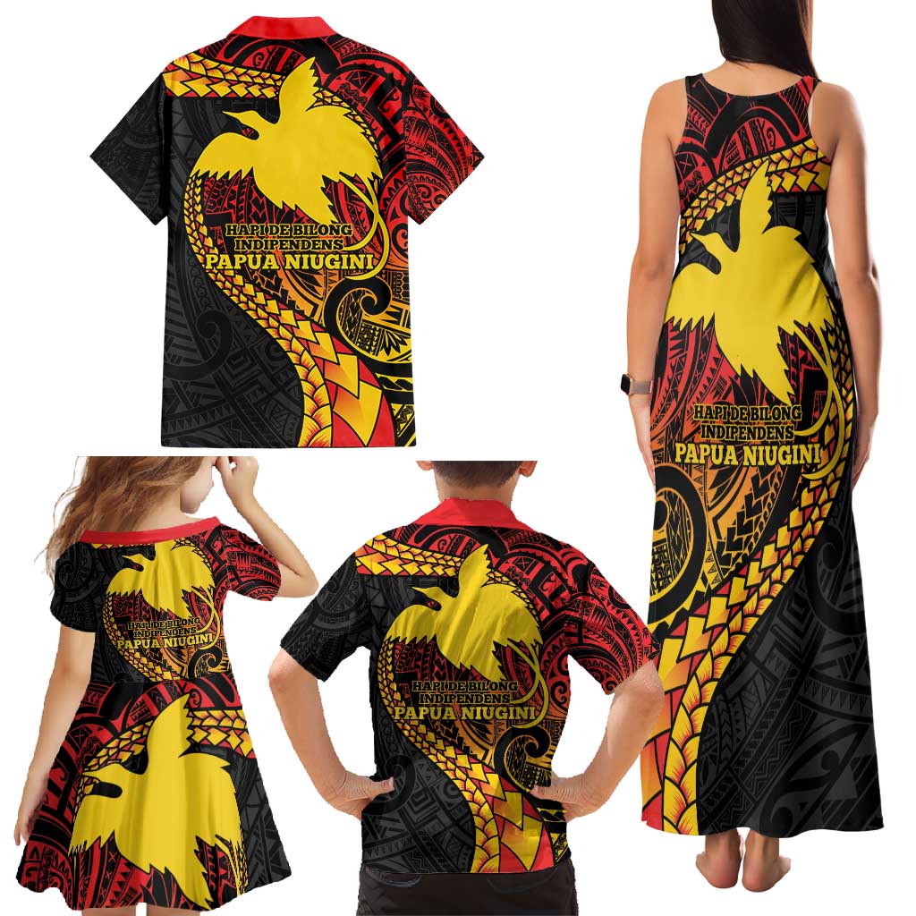 Papua New Guinea Tribal Tattoo Family Matching Tank Maxi Dress and Hawaiian Shirt 50th Independence Anniversary