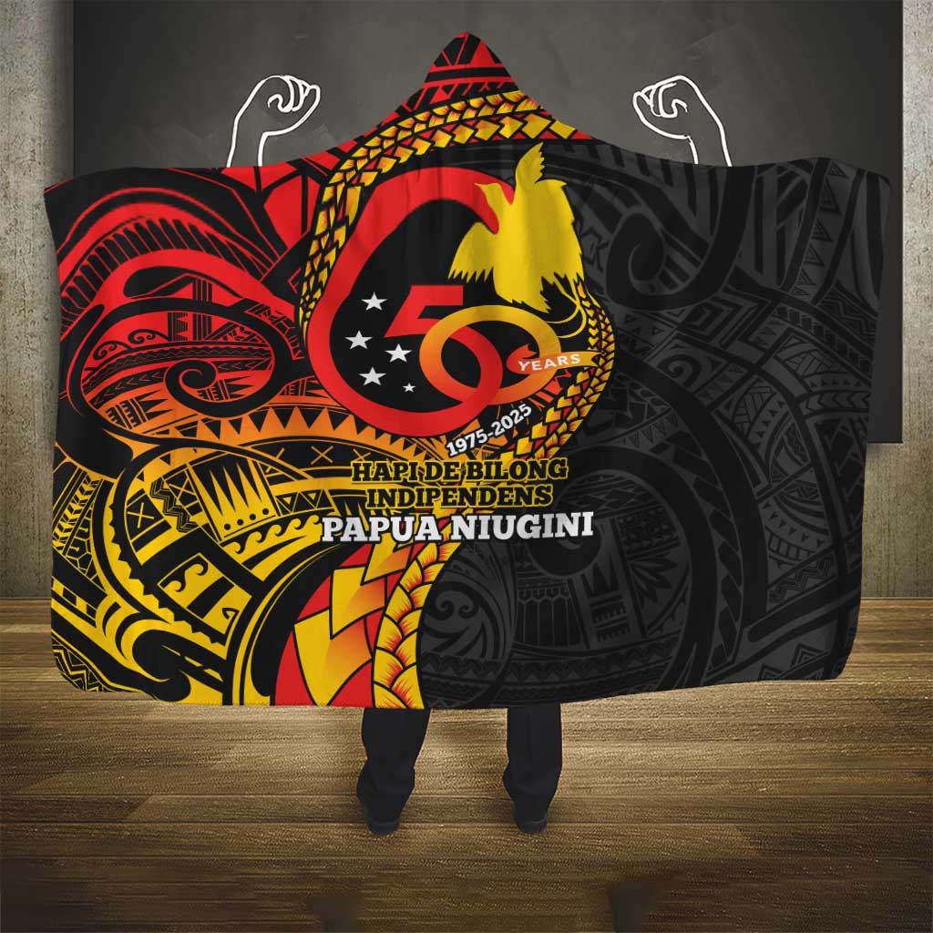 Papua New Guinea Tribal Tattoo Hooded Blanket 50th Independence Anniversary