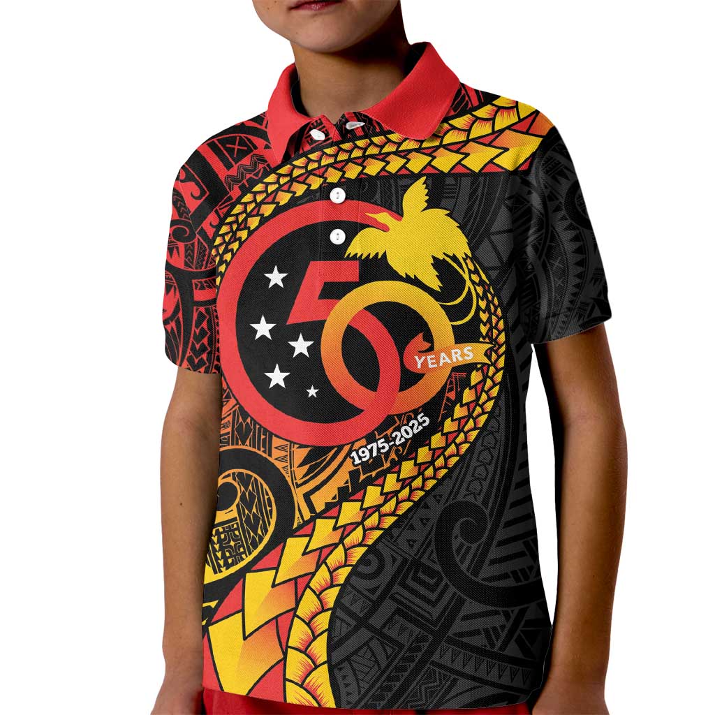 Papua New Guinea Tribal Tattoo Kid Polo Shirt 50th Independence Anniversary LT9 Kid Black - Polynesian Pride