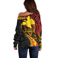 Papua New Guinea Tribal Tattoo Off Shoulder Sweater 50th Independence Anniversary