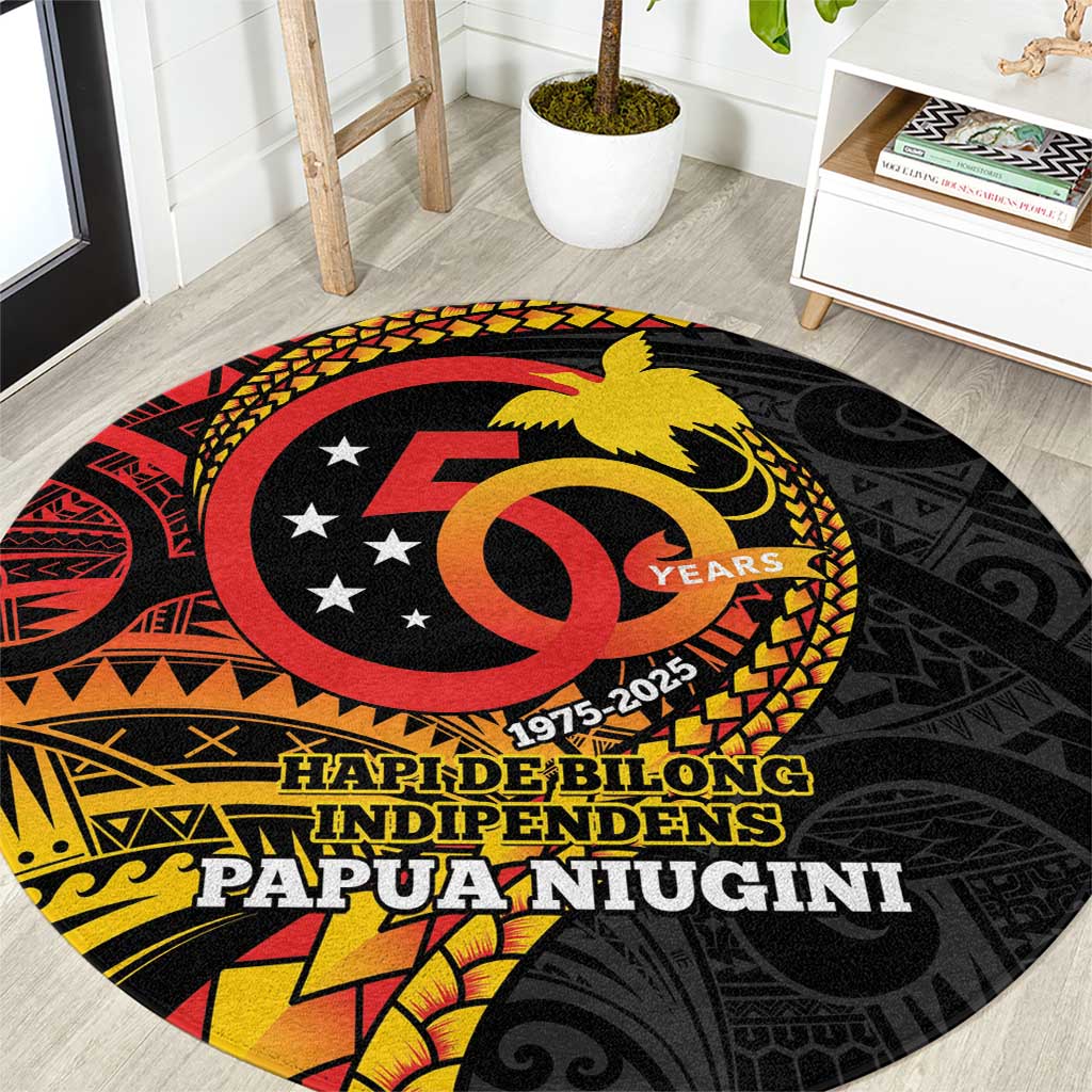 Papua New Guinea Tribal Tattoo Round Carpet 50th Independence Anniversary LT9 Black - Polynesian Pride
