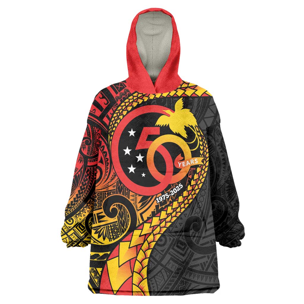 Papua New Guinea Tribal Tattoo Wearable Blanket Hoodie 50th Independence Anniversary LT9 One Size Black - Polynesian Pride