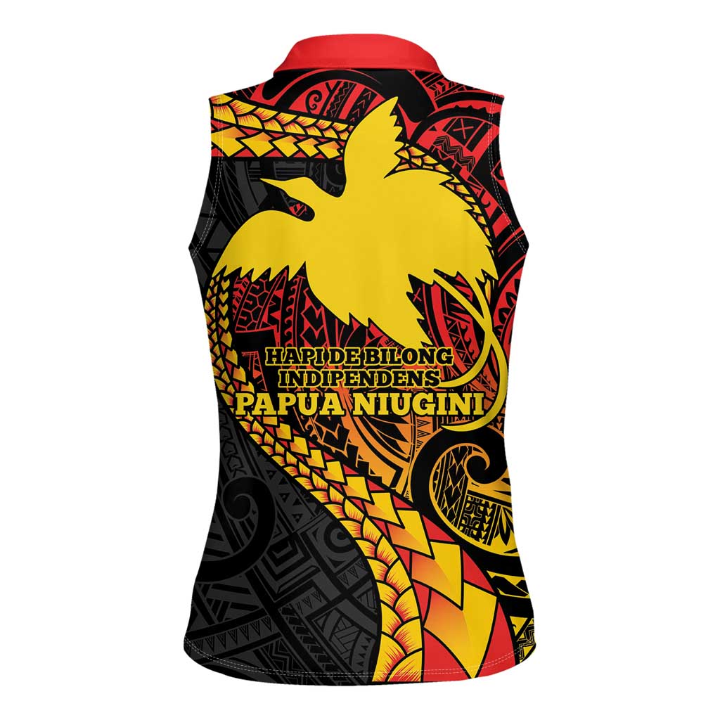 Papua New Guinea Tribal Tattoo Women Sleeveless Polo Shirt 50th Independence Anniversary